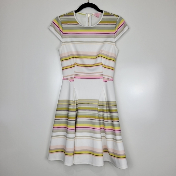 Ted Baker Aquai Skater Dress in Carousel Stripe with Gold Zipper Size 1 - Picture 4 of 14